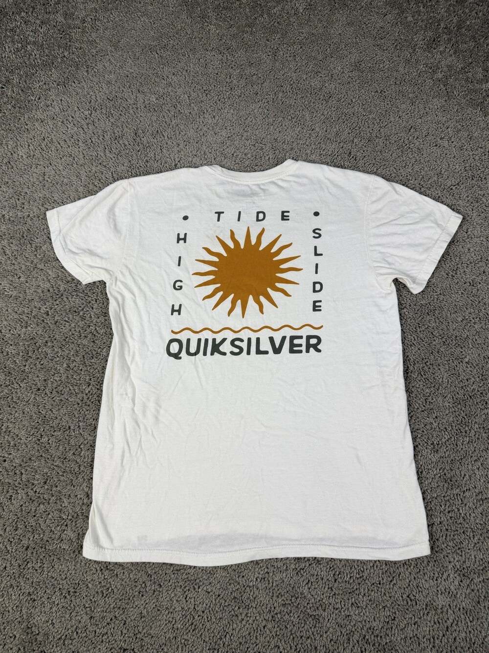 Quiksilver Shirt Mens M White High Tide Slide Sun Graphic Crew Neck Tagless